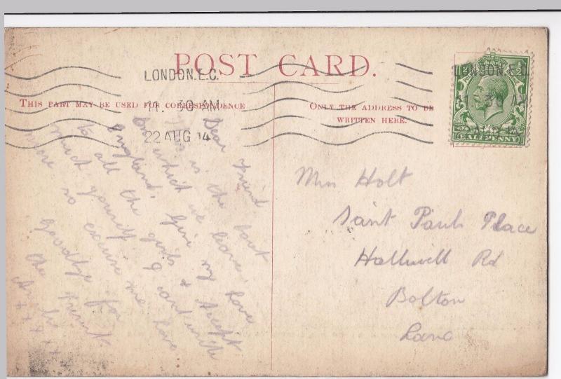 Union Castle Mail Steamer Walmer Castle RP PPC, 1914 London PMK From Passenger 