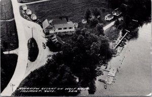 Real Photo Postcard Aerial Riverview Resort on Wolf River in Fremont, Wisconsin