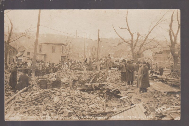 Omaha NEBRASKA RPPC 1913 IDLEWILD CLUB Tornado Ruins 25 DEAD Bodies Death NE