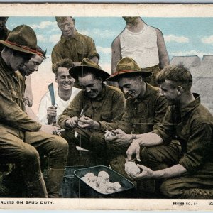 c1910s WWI Young Men Recruits Spud Duty Laugh Army Soldier Passed Censor 24 A198