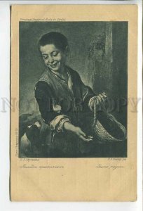 439104 Young Rural Boy PEASANT Dog by MURILLO vintage CHARITY Suffrage postcard