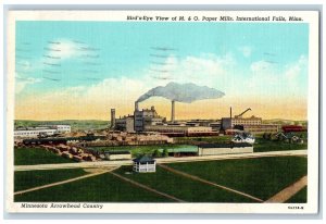 International Falls Minnesota Postcard Bird's Eye View Of M. O. Paper Mill 1940