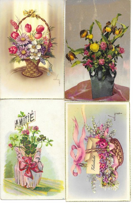 Beautiful flowers Lor of nineteen (29) old vintage PC. Early 20th century