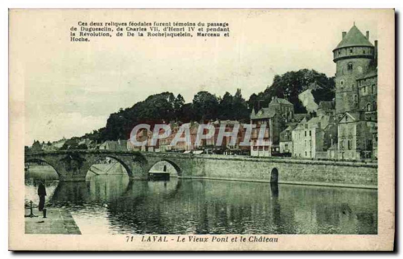 Old Postcard Laval Old Bridge and the Castle