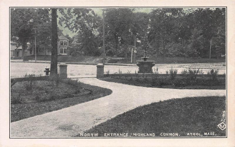 North Entrance Highland Common, Athol, Massachusetts, Early Postcard, Unused