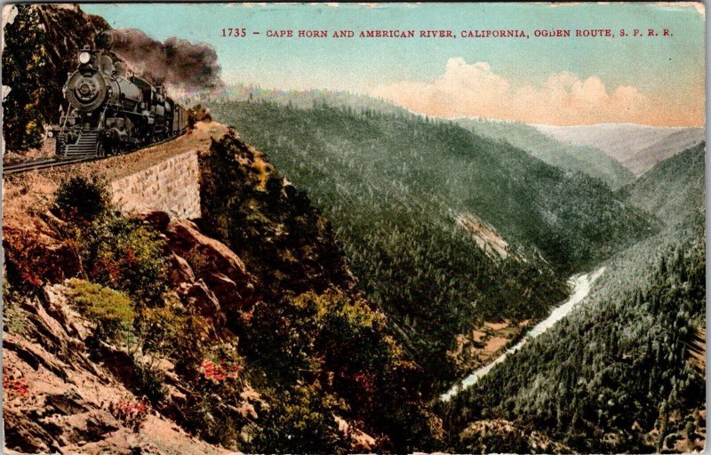 1910 Cape Horn And American River CA, Train Ogden Route S.P.R.R. Postcard JA17