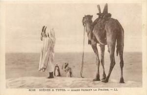 Arab ethnic desert pray, camel, Morocco