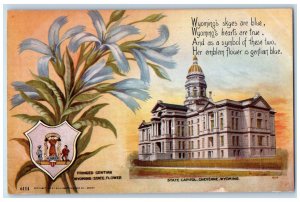 1910 State Capitol State Flower Cheyenne Wyoming WY Antique Posted Postcard