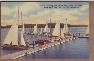 Yacht Club WHITE BEAR LAKE Dock Sail Boat St Paul MINNESOTA MN boating postcard