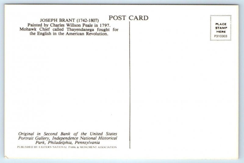 JOSEPH BRANT Native American MOHAWK CHIEF Canada - Portrait 4x6  Postcard