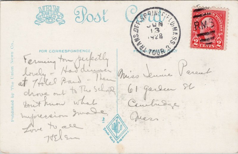 Post Office Springfield MA c1928 Union News Postcard F83