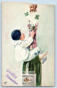 Oilette Postcard Boy Opened The Big Champagne Soldier Mail WWI Tuck c1910's
