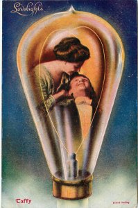 Postcard Romance Love Lights Couple in Light Bulb Taffy