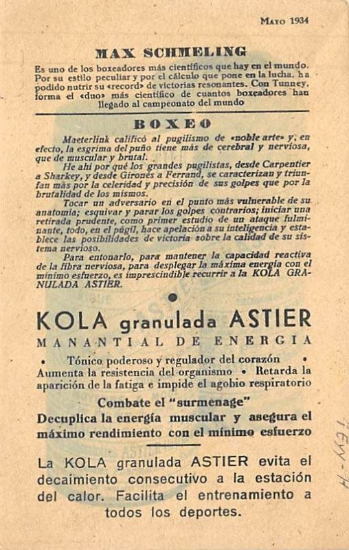 Max Schmeling Boxing Trade card backing Unused