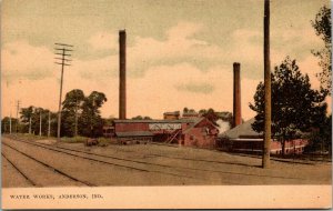Postcard IN Anderson Water Works & Towers Railroad Tracks C.1910 M17