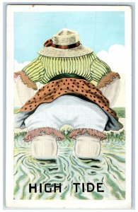 c1910's Fat Woman Big Butt On The Beach High Tide Unposted Antique Postcard