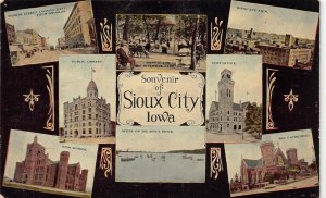 POST OFFICE LIBRARY SIOUX CITY IOWA MULTI-VIEW POSTCARD (c. 1910)