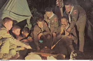 Boy Scouts around campfire , 1985