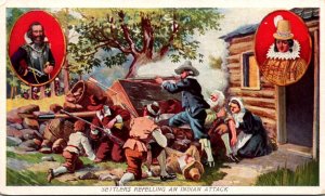 History Jamestown Settlers Repelling An Indian Attack