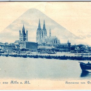 c1900s Cologne, Germany Gruss aus KÖLN a. Rh. Cyanotype Litho Photo Postcard A82