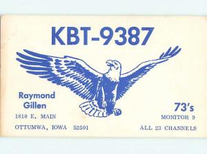 patriotic EAGLE BIRD - QSL CB HAM RADIO CARD Ottumwa Iowa IA s0136