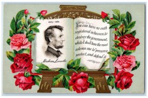 c1910's Abraham Lincoln Book Red Roses Flowers Embossed Antique Postcard