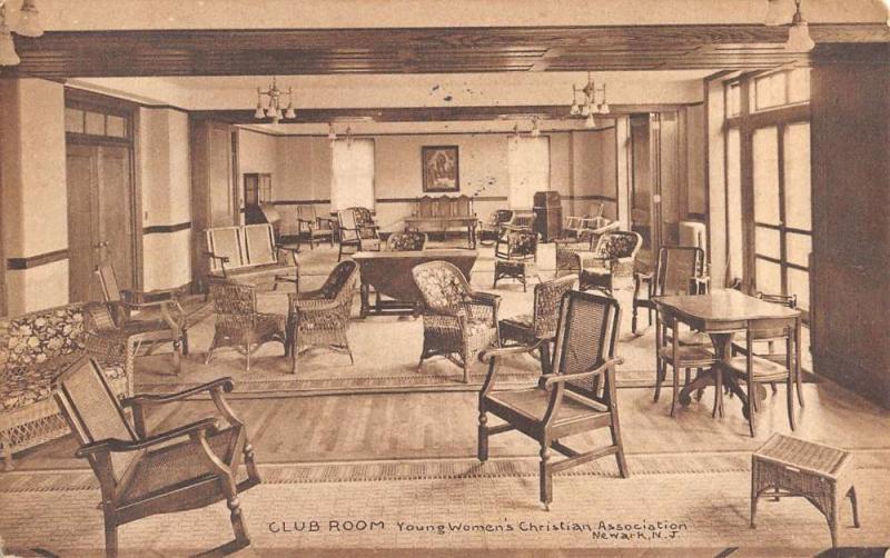 Newark New Jersey YMCA Club Room Interior Antique Postcard K39438