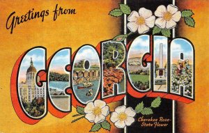 GREETINGS FROM GEORGIA CHEROKEE ROSE STATE FLOWER LARGE LETTER POSTCARD (1940s)