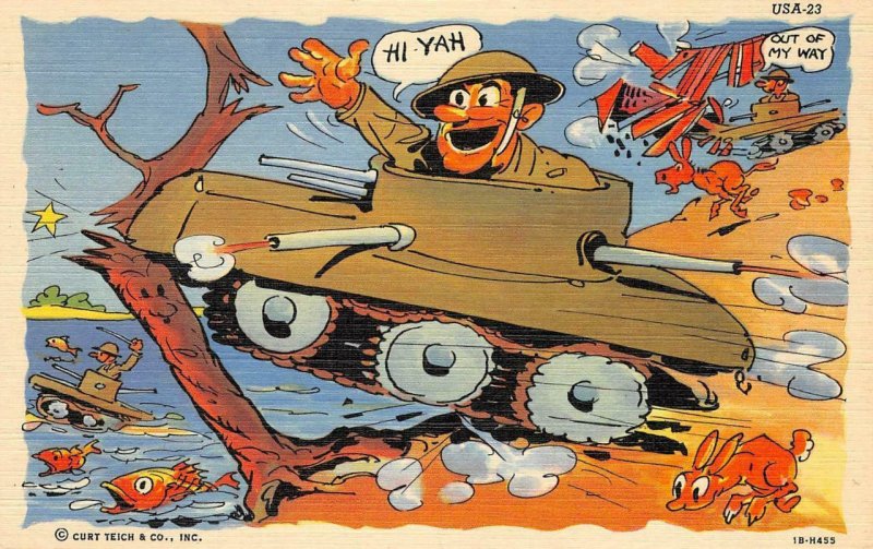 Military Tanks RAY WALTERS Army Comics WWII USA-23 c1940s Vintage Postcard
