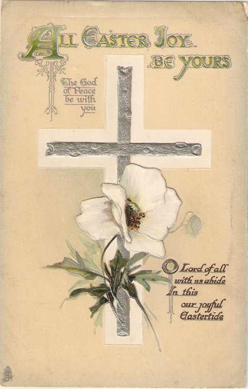 Silver Cross. Iris Flower. Messsage Tuck Easter Series PC #  3790