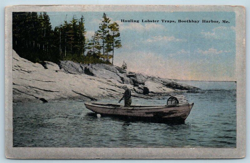 Postcard ME Boothbay Harbor Hauling Lobster Traps 1918 View T16