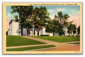 Vintage 1930's Postcard Butler Art Institute & First Christian Church Youngstown