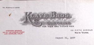 1937 KLAYE BROS CLOTHING LITTLE STEEL STRIKE OHIO VIOLENT LETTER LETTERHEAD Z362