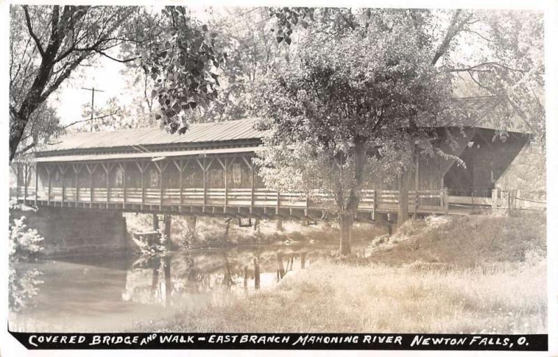 Newton Falls Ohio Mahoning River Bridge Real Photo Antique Postcard K102728