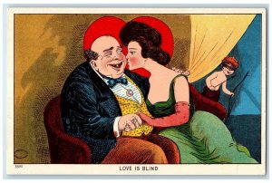 c1910's Valentine Couple Romance Kissing Love Is Blind Unposted Antique Postcard