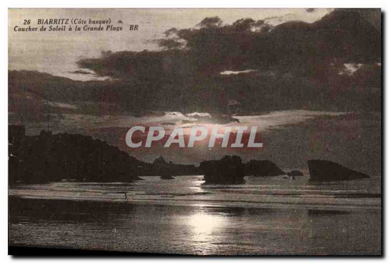 Old Postcard Cote Basque Biarritz Sunset in the Grande Plage