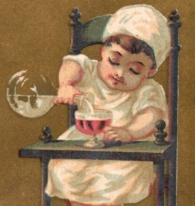 1880s Potter Buckbee & Co. Dress Goods Baby Drinking Wine Writing Lot Of 2 P56