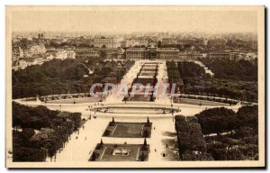 Old Postcard Paris strolling Champ de Mars from the Eiffel Tower in the backg...