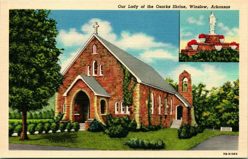 Linen Postcard Winslow Arkansas AR Our Lady of the Ozarks Shrine UNP M13