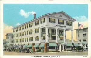 Ashworth Hotel Cafe Autos 1920s Hampton Beach New Hampshire postcard 8267 Flag