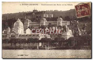 Old Postcard Evian Les Bains bathing establishment and Hotels