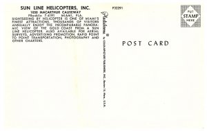 Sun Line Helicopters Inc 1050 MacArthur Causeway Miami Airplane Postcard