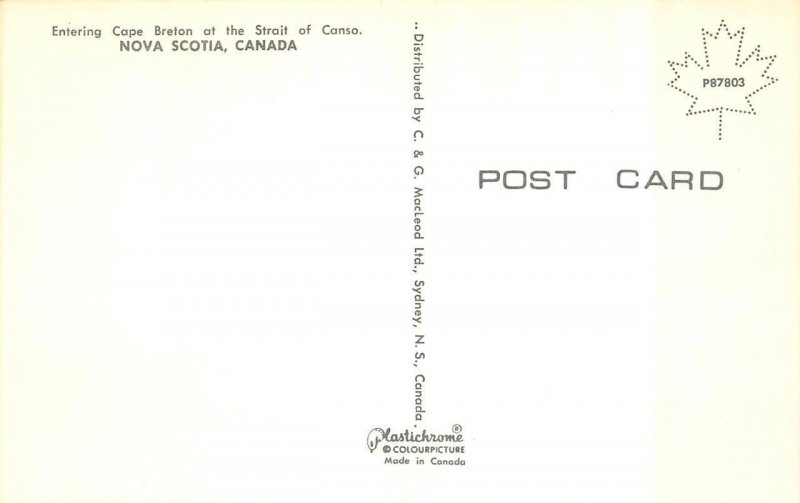 Nova Scotia, Canada   CAPE BRETON At STRAIT OF CANSO  Vintage Chrome Postcard