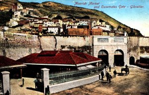 Gibraltar Moorish Market and Casemates Gate Vintage Postcard 09.82