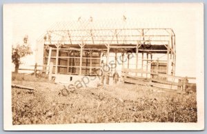 K50/ Interesting RPPC Postcard c1910 Americana Barn Construction Men 204