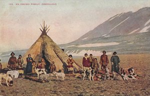 Eskimo Family Greenland dogs pole lodge c1918 postcard