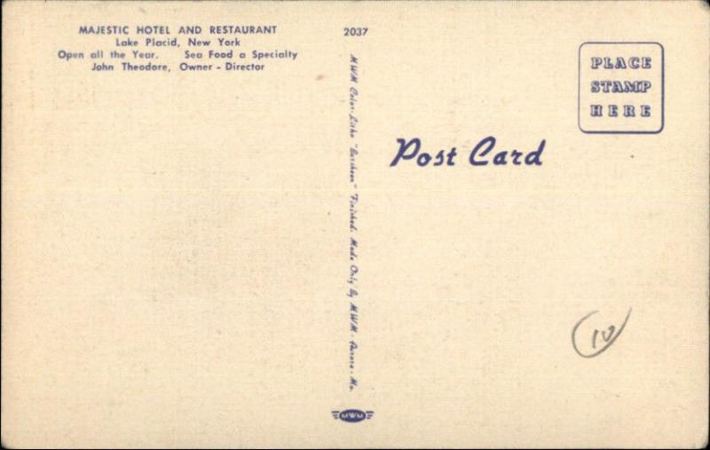 Linen Adv Lake Placid NY Art Deco Sign Storefront Majestic Restaurant Postcard