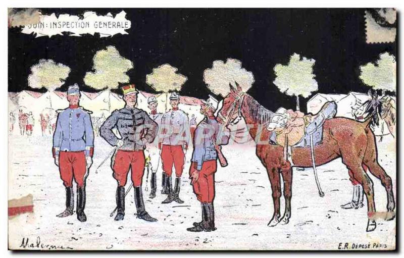 Old Postcard Fantasy Horse Army General Inspection