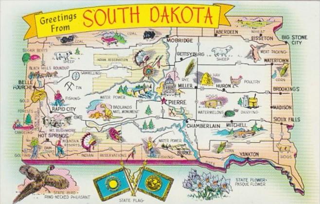 Greetings From South Dakota With Map