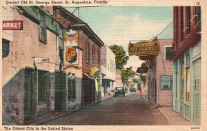 Vintage Postcard 1920's Quaint Old St. George Street St. Augustine Florida FL